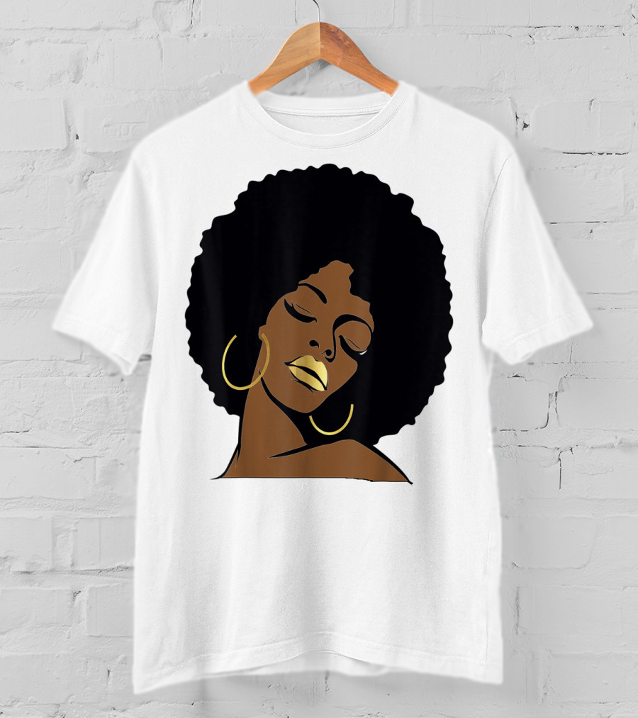 Black Girl Magic Afro Diva Gold Lips Melanin Mom Wife37 Bold Gold Accents T-Shirt