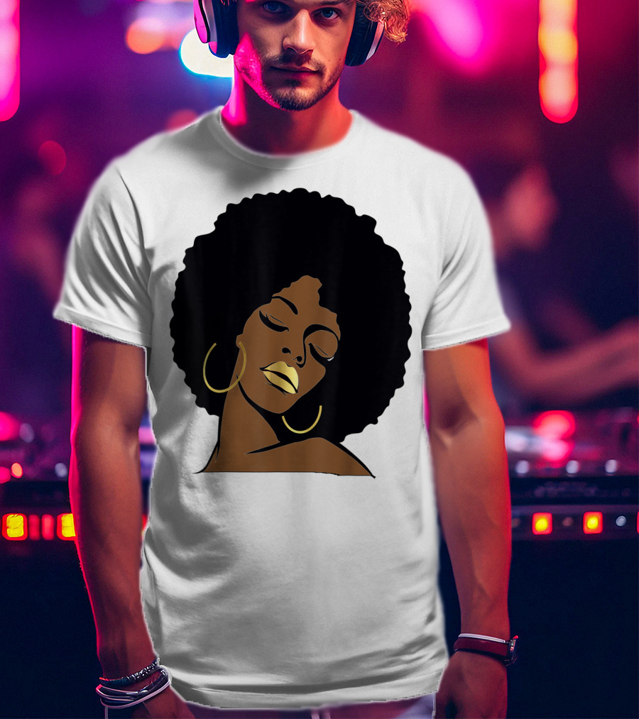 Black Girl Magic Afro Diva Gold Lips Melanin Mom Wife37 Bold Gold Accents T-Shirt
