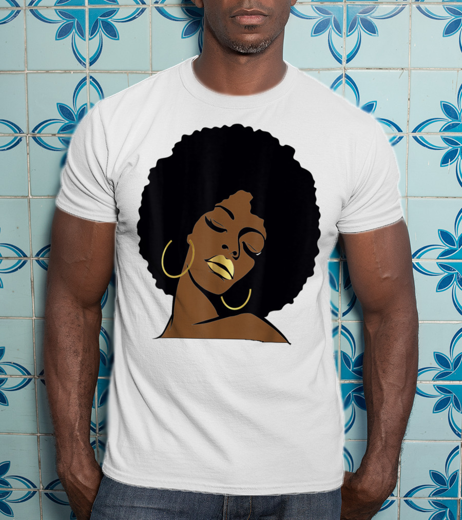 Black Girl Magic Afro Diva Gold Lips Melanin Mom Wife37 Bold Gold Accents T-Shirt