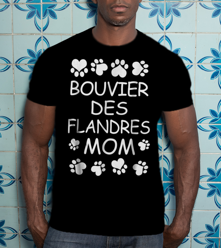 Bouvier Des Flandres Mom Paw Print Hearts T-Shirt