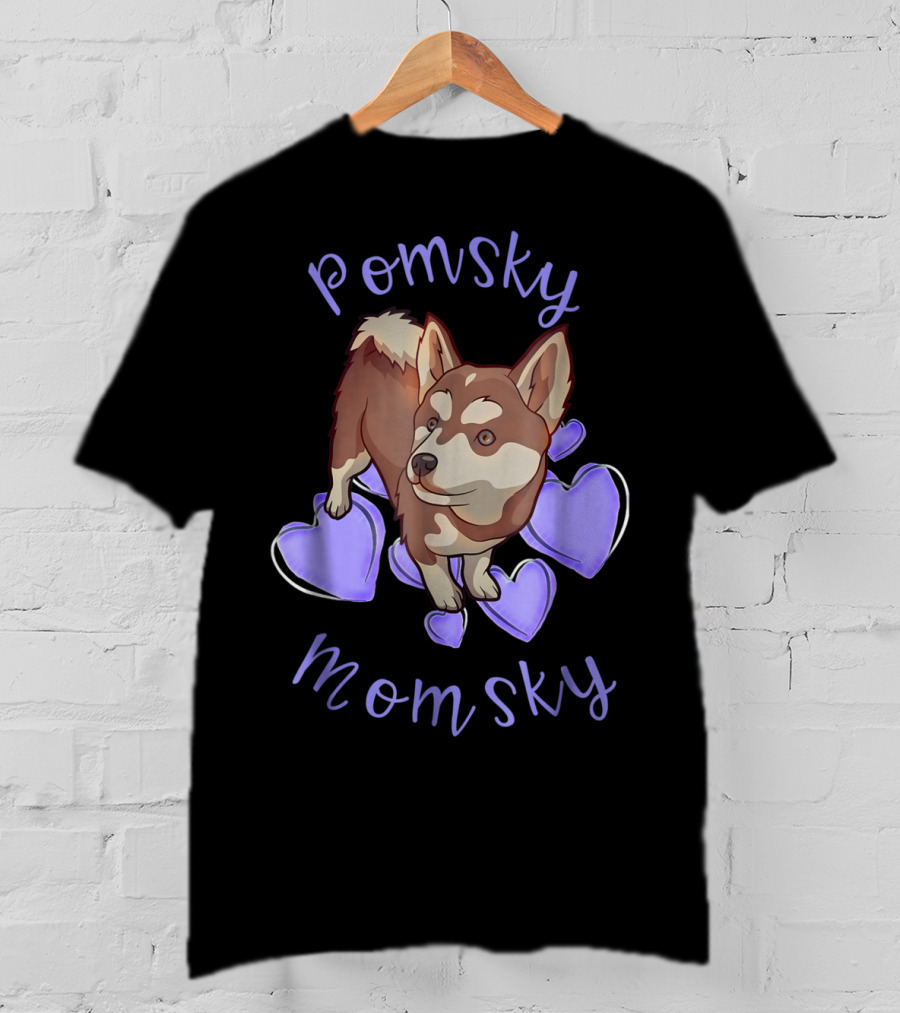Pomsky Momsky Cute Pomsky With Purple Hearts T-Shirt