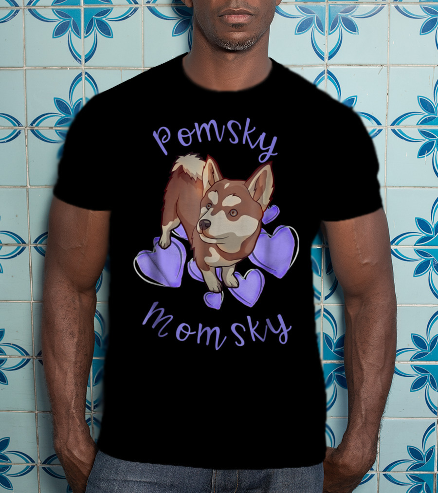 Pomsky Momsky Cute Pomsky With Purple Hearts T-Shirt
