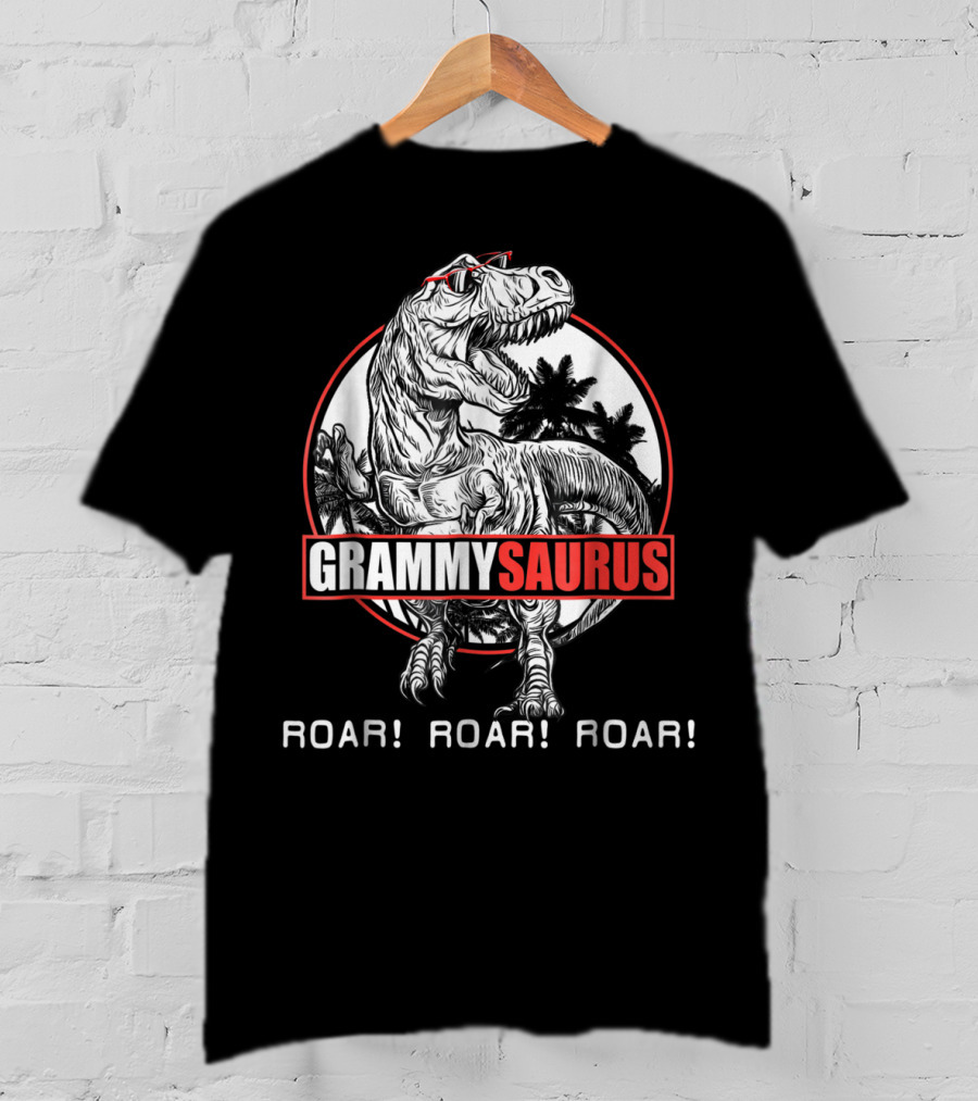 Grammysaurus Roar Roar Roar Rex Dinosaur Palm Trees Red Glasses T-Shirt