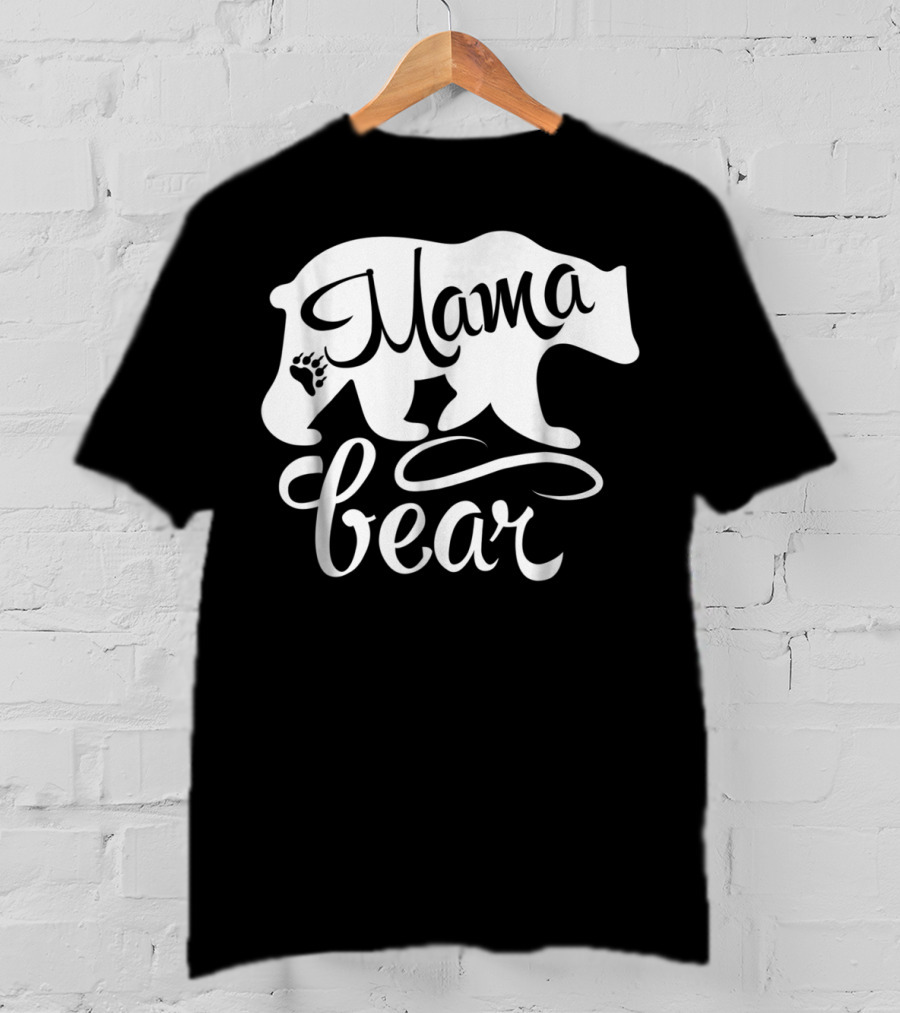 Mama Bear Big Strong Mom Power Superwoman Mommy Bear Silhouette With Paw Prints T-Shirt