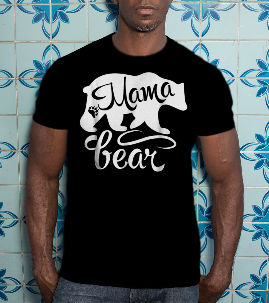 Mama Bear Big Strong Mom Power Superwoman Mommy Bear Silhouette With Paw Prints T-Shirt