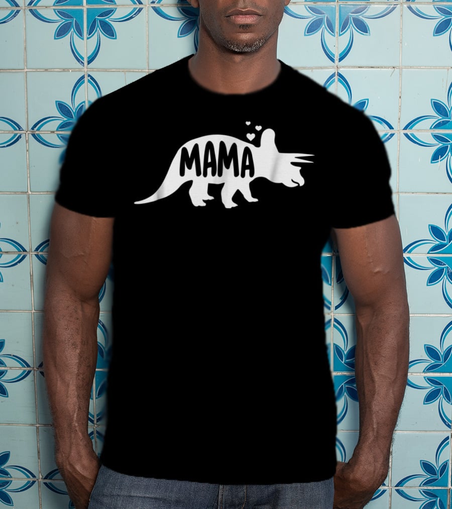 Mama Dinosaur Triceratops With Hearts T-Shirt