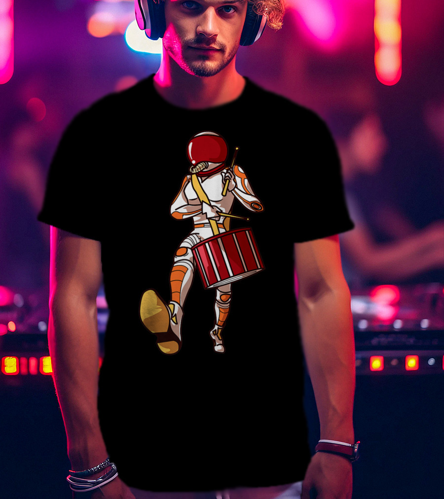 Marching Band Drums Mom Player High School Space-Themed Drummer Astronaut T-Shirt