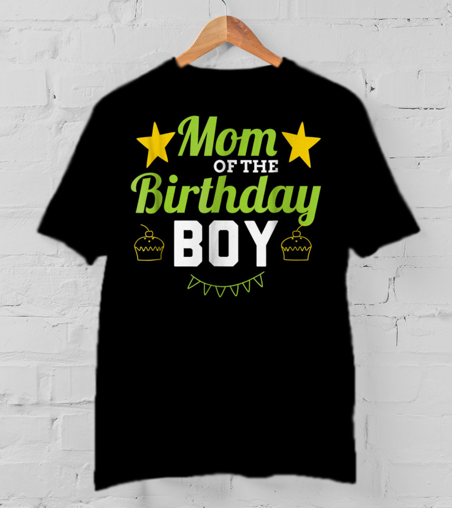 Mom Of The Birthday Boy Stars Cupcakes Party T-Shirt