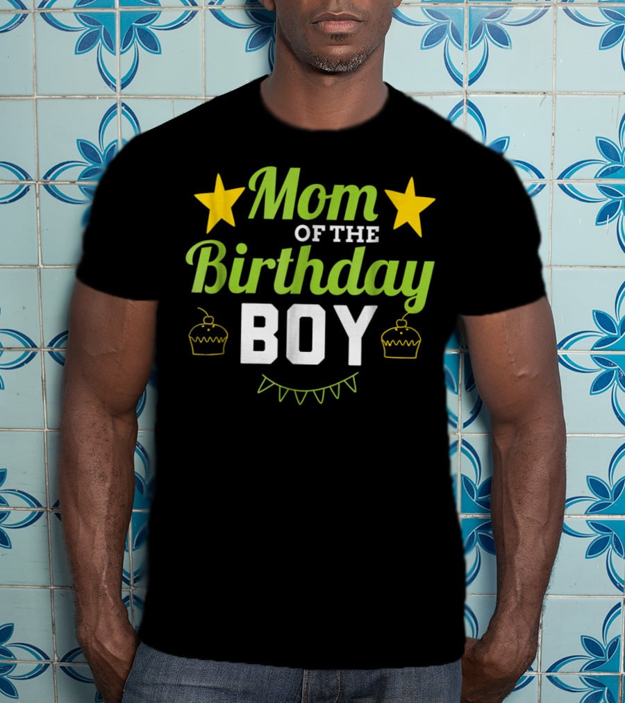 Mom Of The Birthday Boy Stars Cupcakes Party T-Shirt