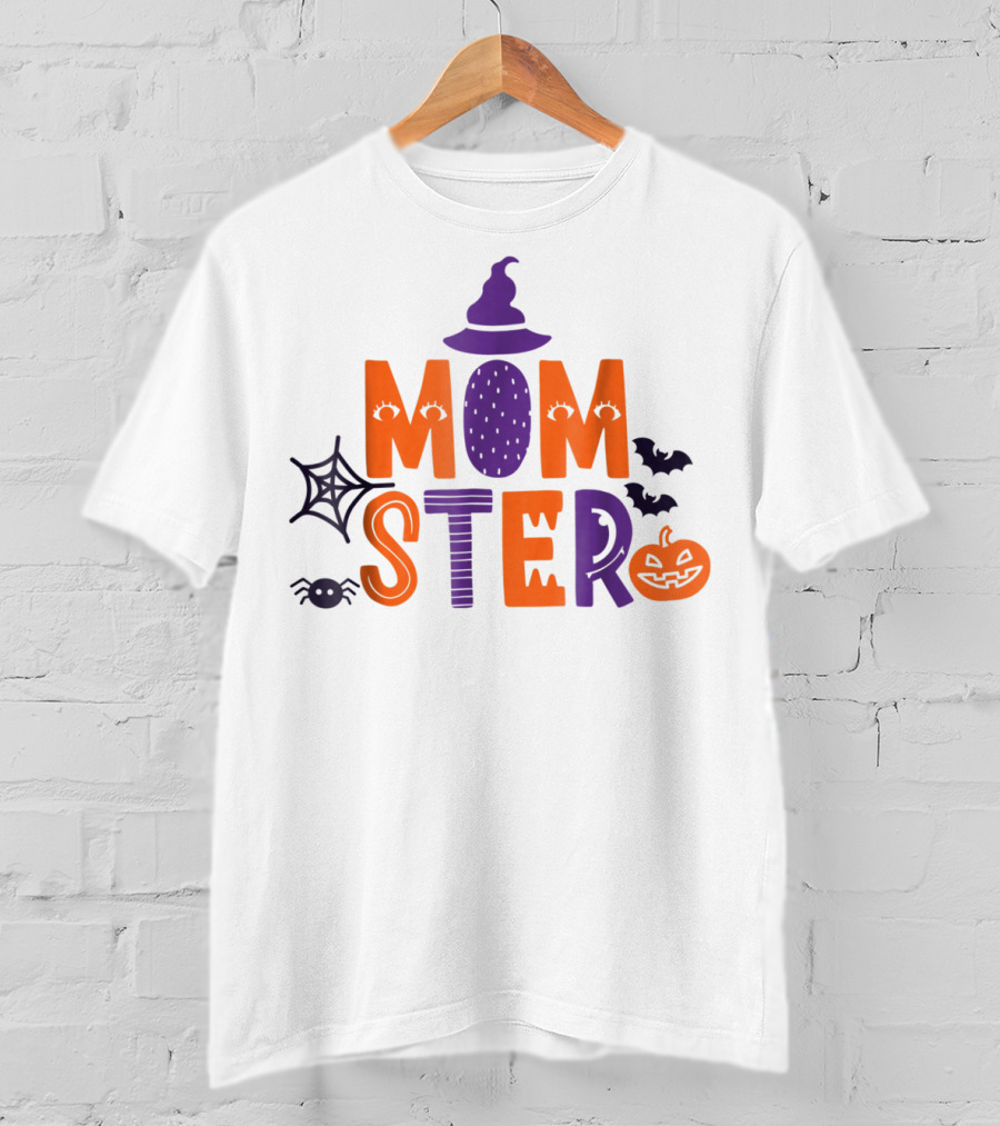 Momster Halloween Witch Hat Spider Web Bat Pumpkin 90 T-Shirt