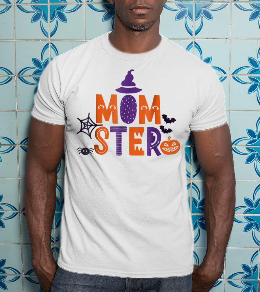 Momster Halloween Witch Hat Spider Web Bat Pumpkin 90 T-Shirt
