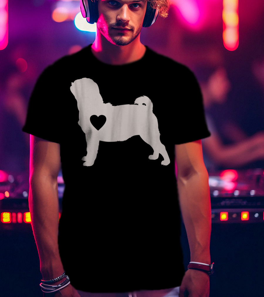 Pug Love Heart Silhouette Dog Idea Pug Dog T-Shirt