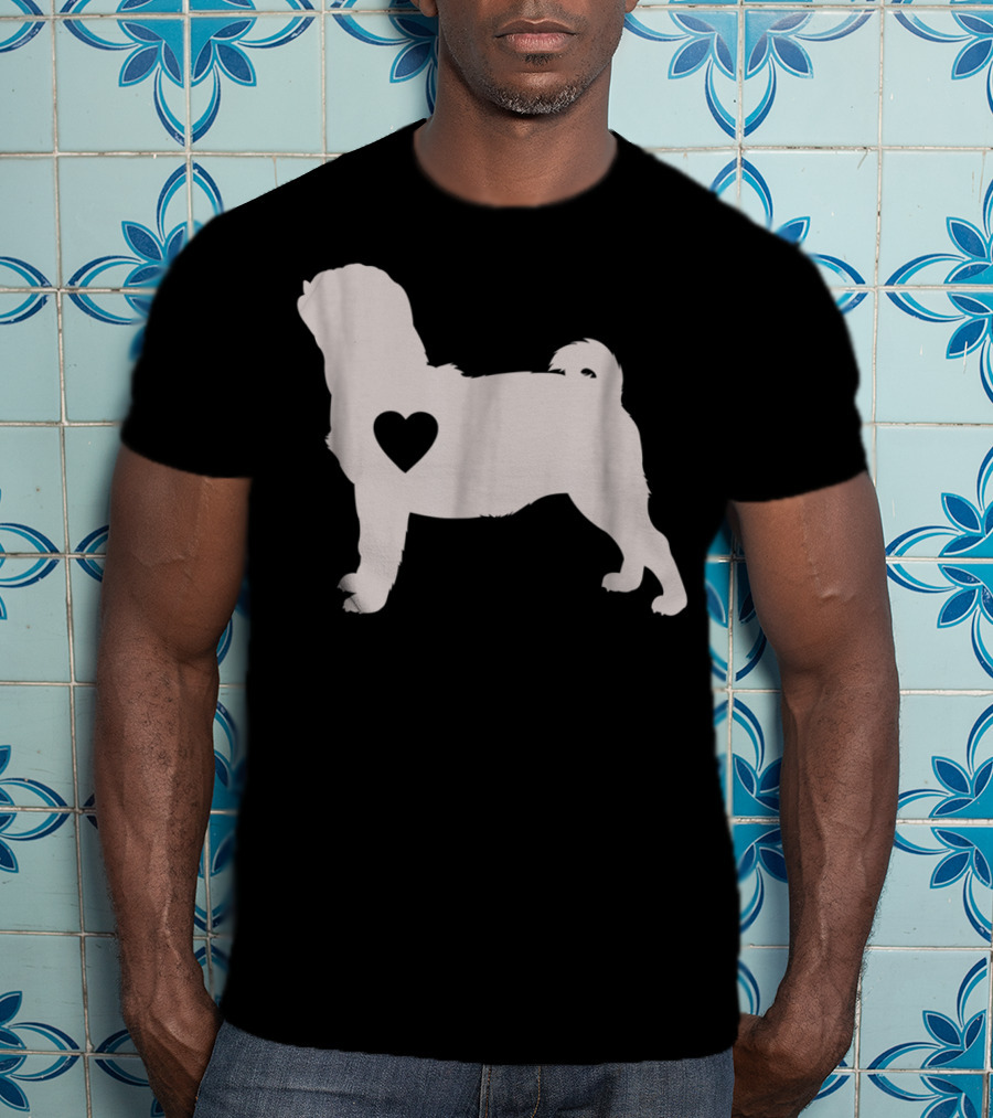 Pug Love Heart Silhouette Dog Idea Pug Dog T-Shirt
