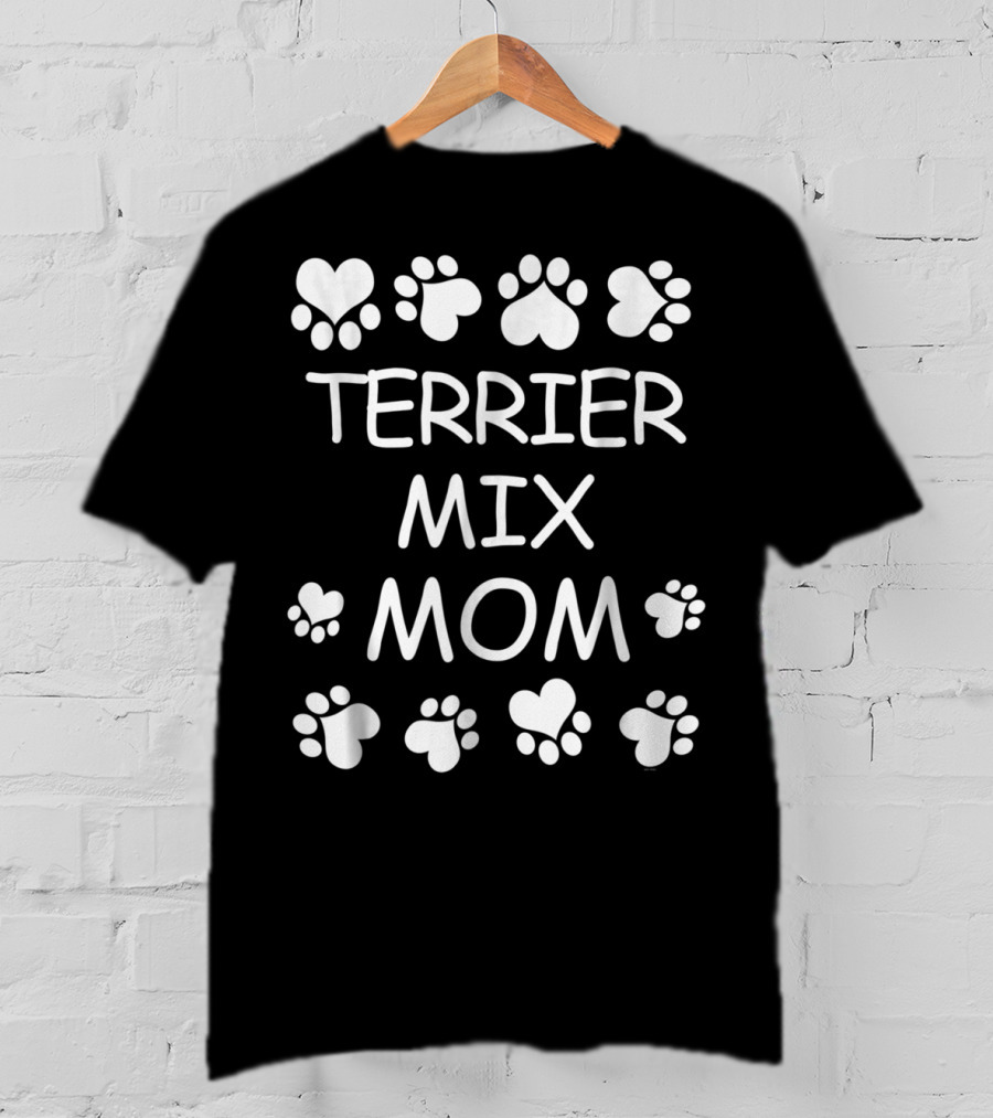Terrier Mix Mom Paw Print Heart T-Shirt