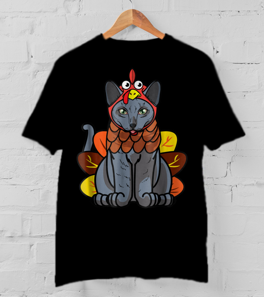 Thanksgiving Greetings Blue Cat Mom Owner With Turkey Costume T-Shirt