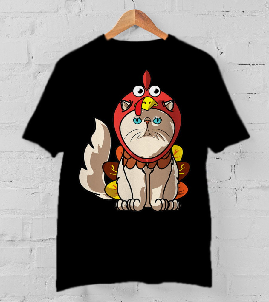 Thanksgiving Persian Mom Cat In Turkey Costume Greetings T-Shirt