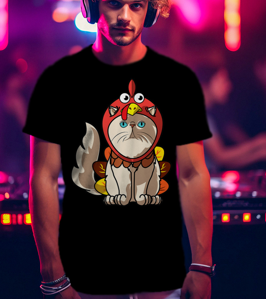Thanksgiving Persian Mom Cat In Turkey Costume Greetings T-Shirt