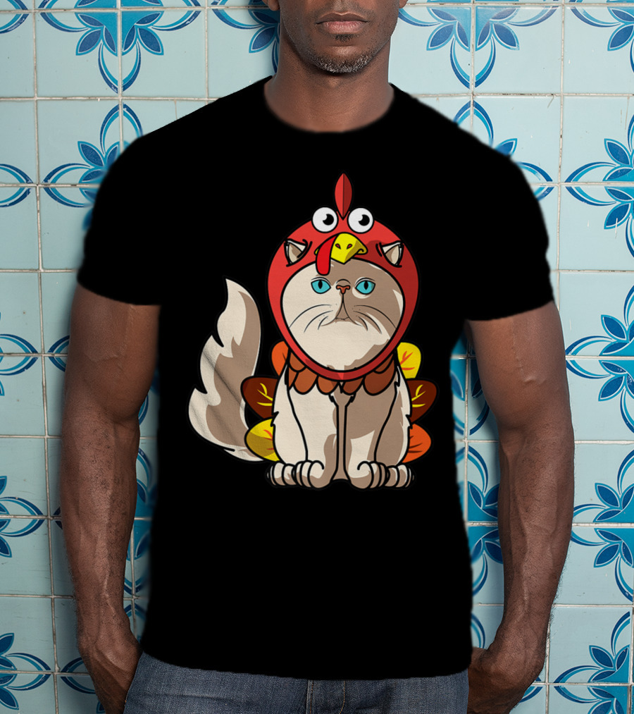 Thanksgiving Persian Mom Cat In Turkey Costume Greetings T-Shirt