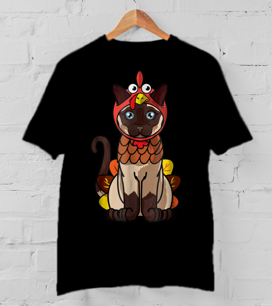 Thanksgiving Siamese Cat Mom Owner In Turkey Costume Greetings T-Shirt