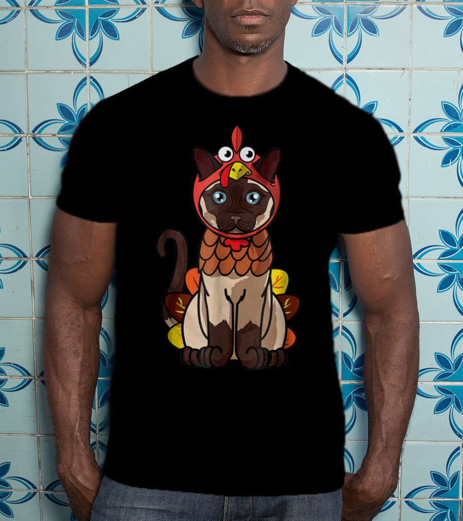 Thanksgiving Siamese Cat Mom Owner In Turkey Costume Greetings T-Shirt