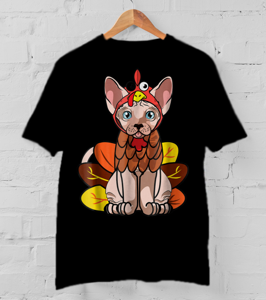 Thanksgiving Turkey Costume Sphynx Cat For Cat Mom Owner T-Shirt