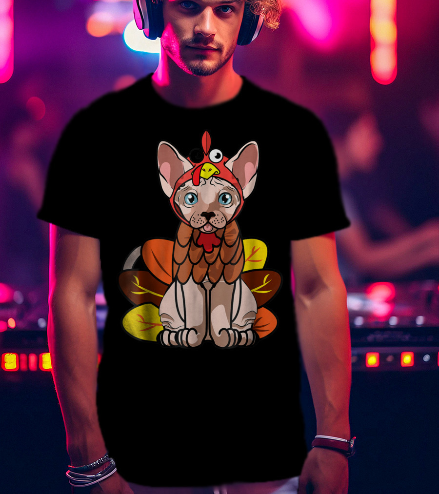 Thanksgiving Turkey Costume Sphynx Cat For Cat Mom Owner T-Shirt