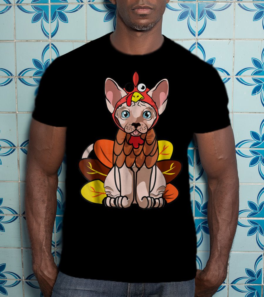 Thanksgiving Turkey Costume Sphynx Cat For Cat Mom Owner T-Shirt