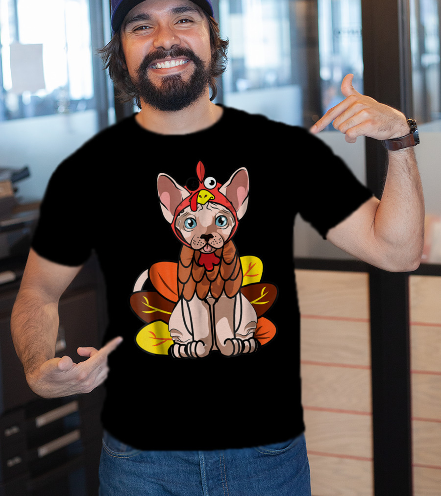 Thanksgiving Turkey Costume Sphynx Cat For Cat Mom Owner T-Shirt
