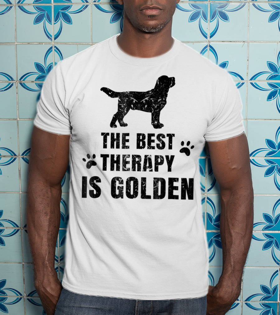 The Best Therapy Is Golden With Dog Paw Prints T-Shirt