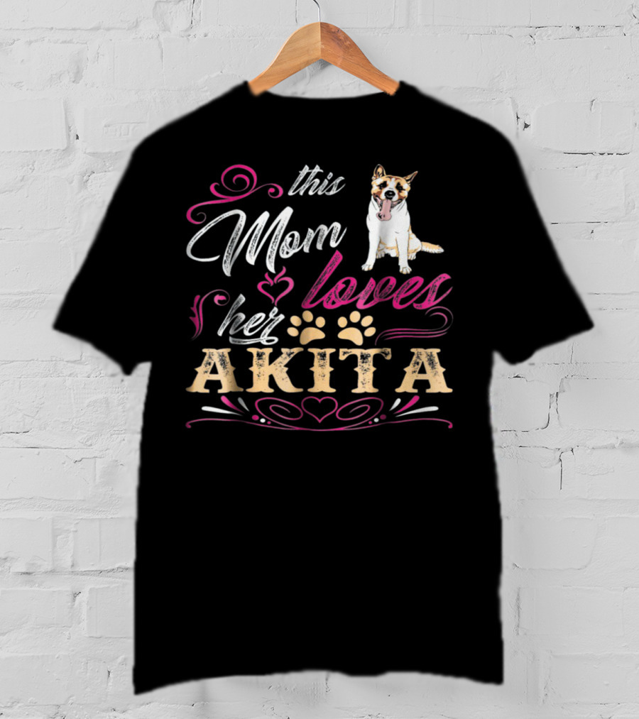 This Mom Loves Her Akita With Heart And Paw Prints T-Shirt