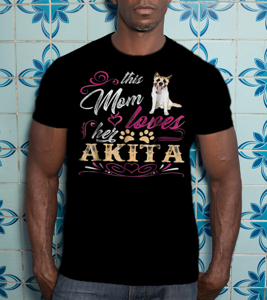 This Mom Loves Her Akita With Heart And Paw Prints T-Shirt