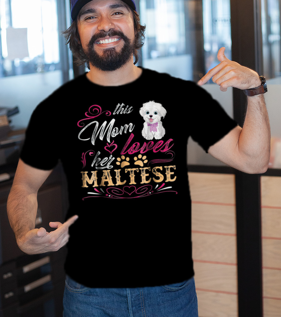 This Mom Loves Her Maltese Dog With Paw Prints And Heart T-Shirt