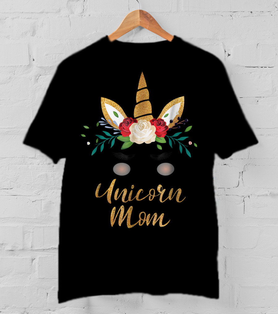 Unicorn Mom Gold Glitter Floral T-Shirt