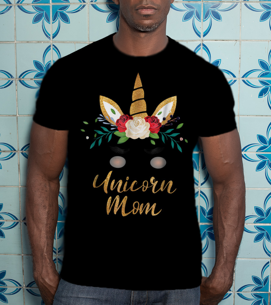 Unicorn Mom Gold Glitter Floral T-Shirt