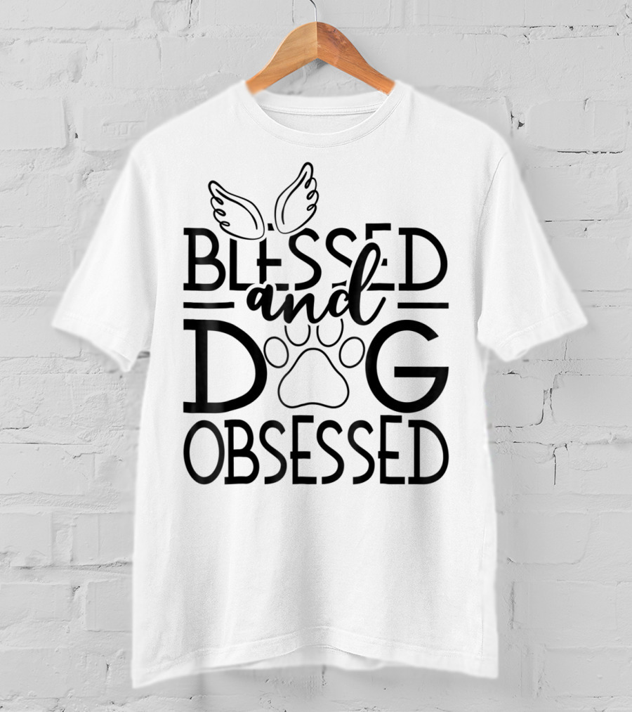 Blessed And Dog Obsessed Angel Wings And Paw Prints T-Shirt