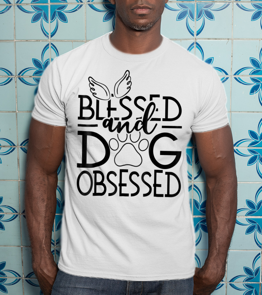 Blessed And Dog Obsessed Angel Wings And Paw Prints T-Shirt