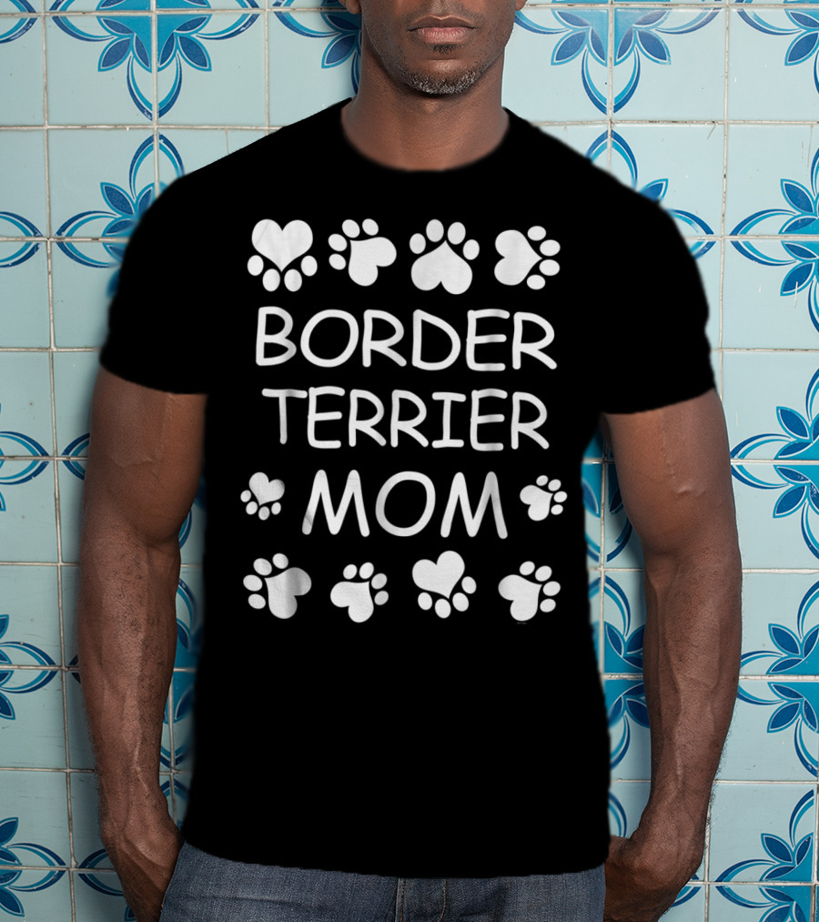 Border Terrier Mom Paw Hearts Design For Christmas Birthday T-Shirt
