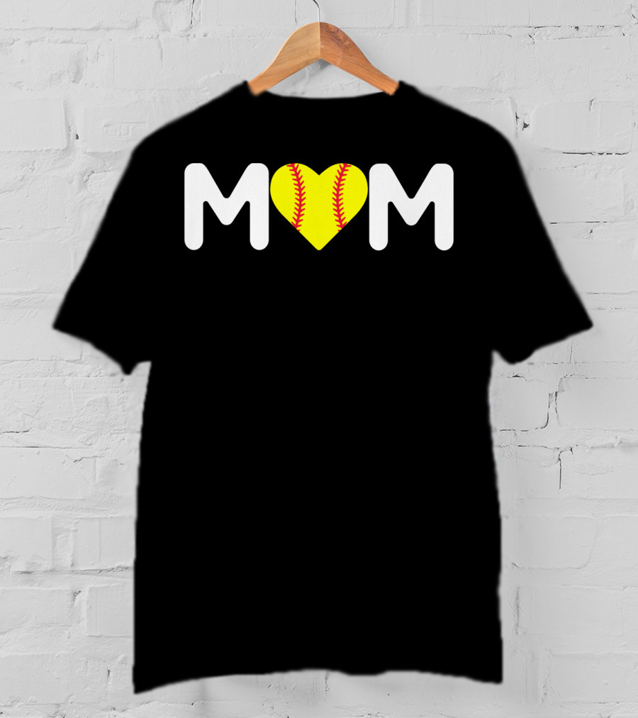 MOM Heart Baseball Stitch Love T-Shirt