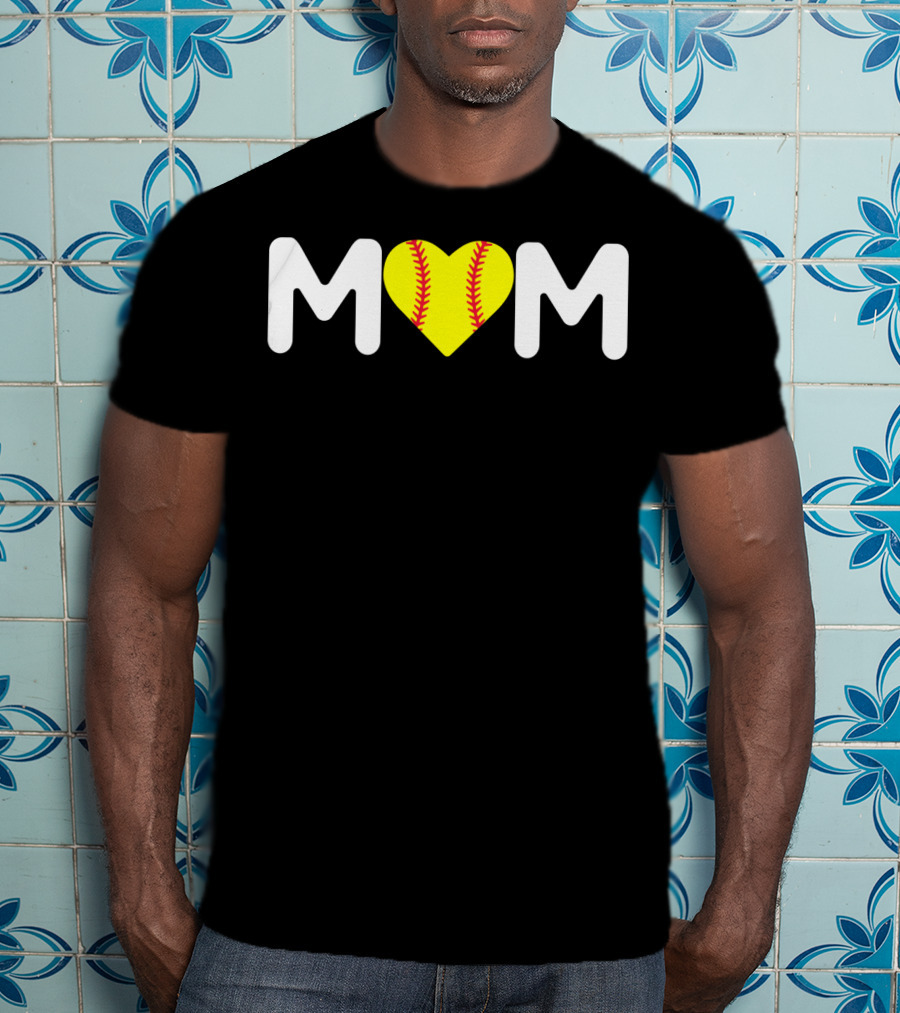 MOM Heart Baseball Stitch Love T-Shirt