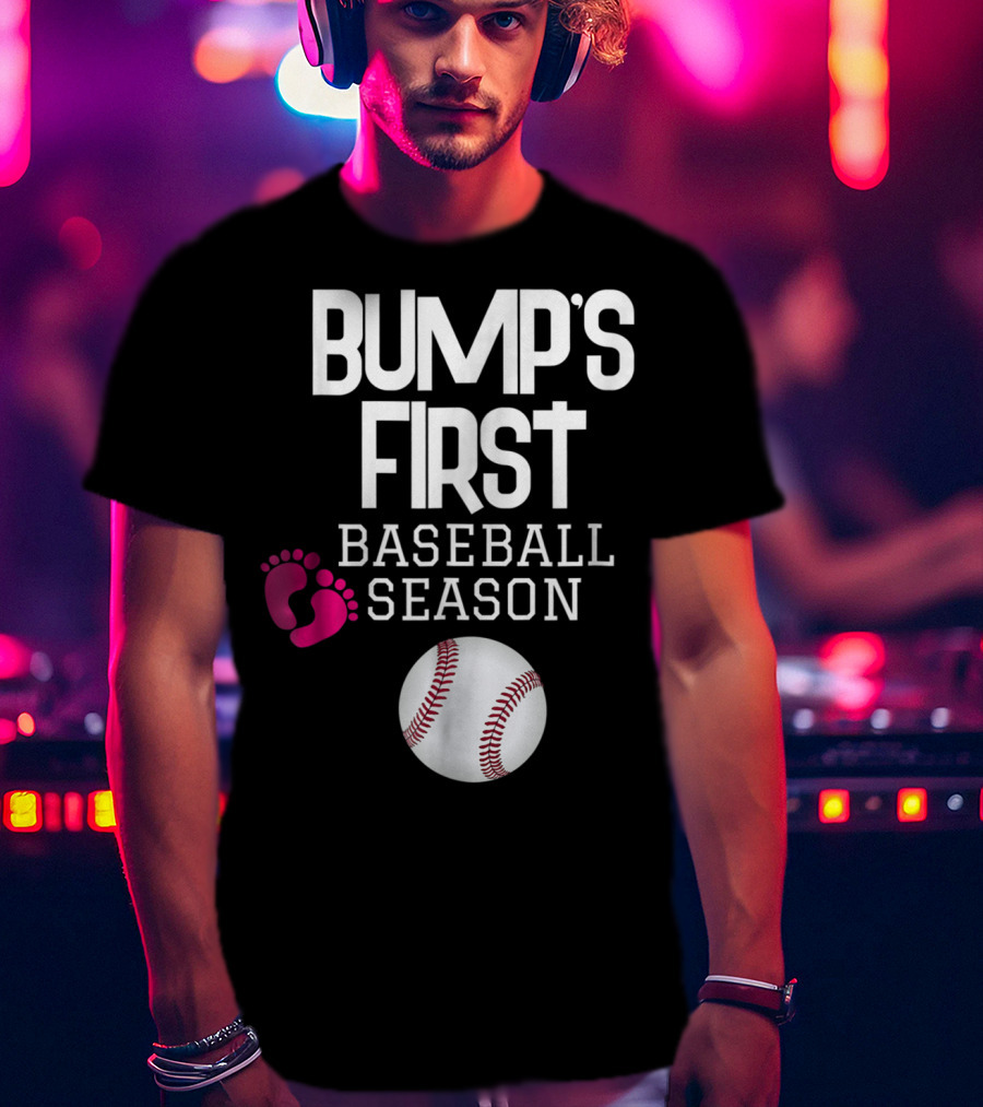 Bump's First Baseball Season New Mom To Be With Baby Footprints And Baseball T-Shirt