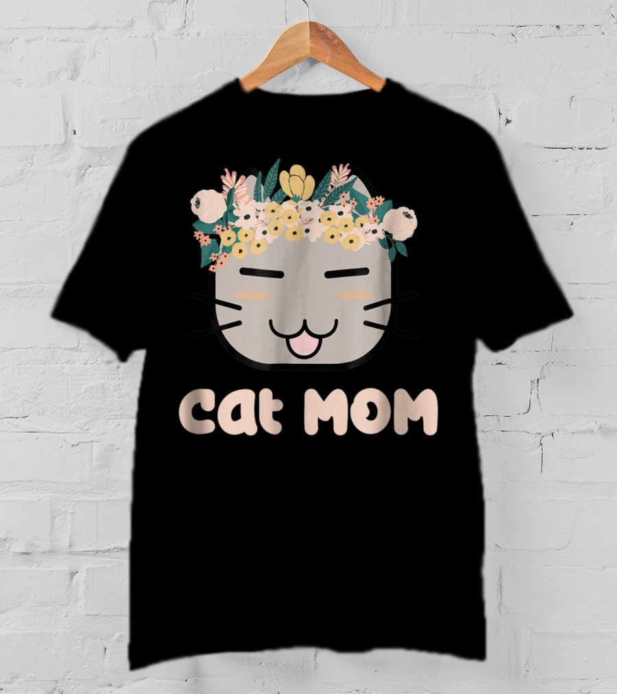 Cat Mom Floral Cat With Flower Crown T-Shirt