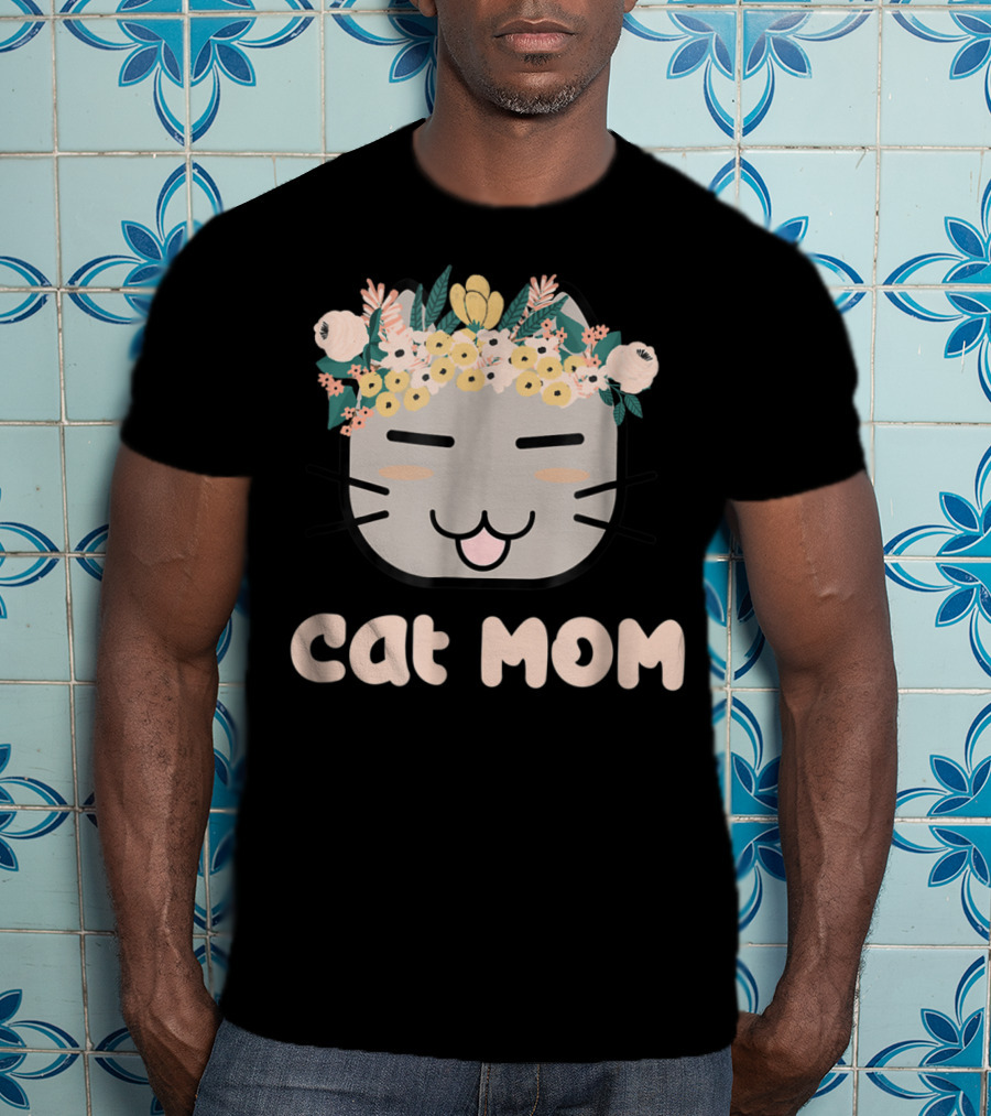 Cat Mom Floral Cat With Flower Crown T-Shirt