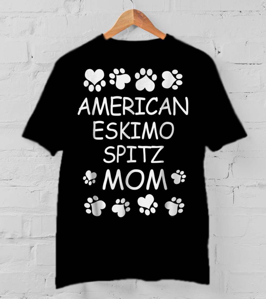 American Eskimo Spitz Mom Paw Print Hearts T-Shirt