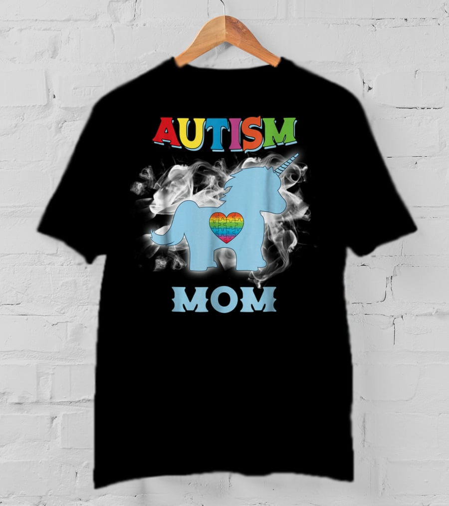 Autism Mom Unicorn With Heart Puzzle Autism Awareness Rainbow63 T-Shirt