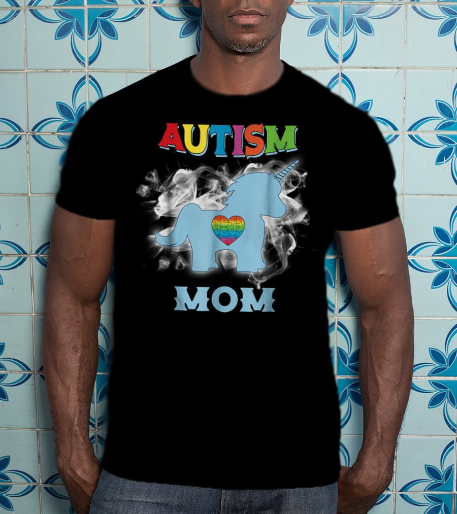 Autism Mom Unicorn With Heart Puzzle Autism Awareness Rainbow63 T-Shirt