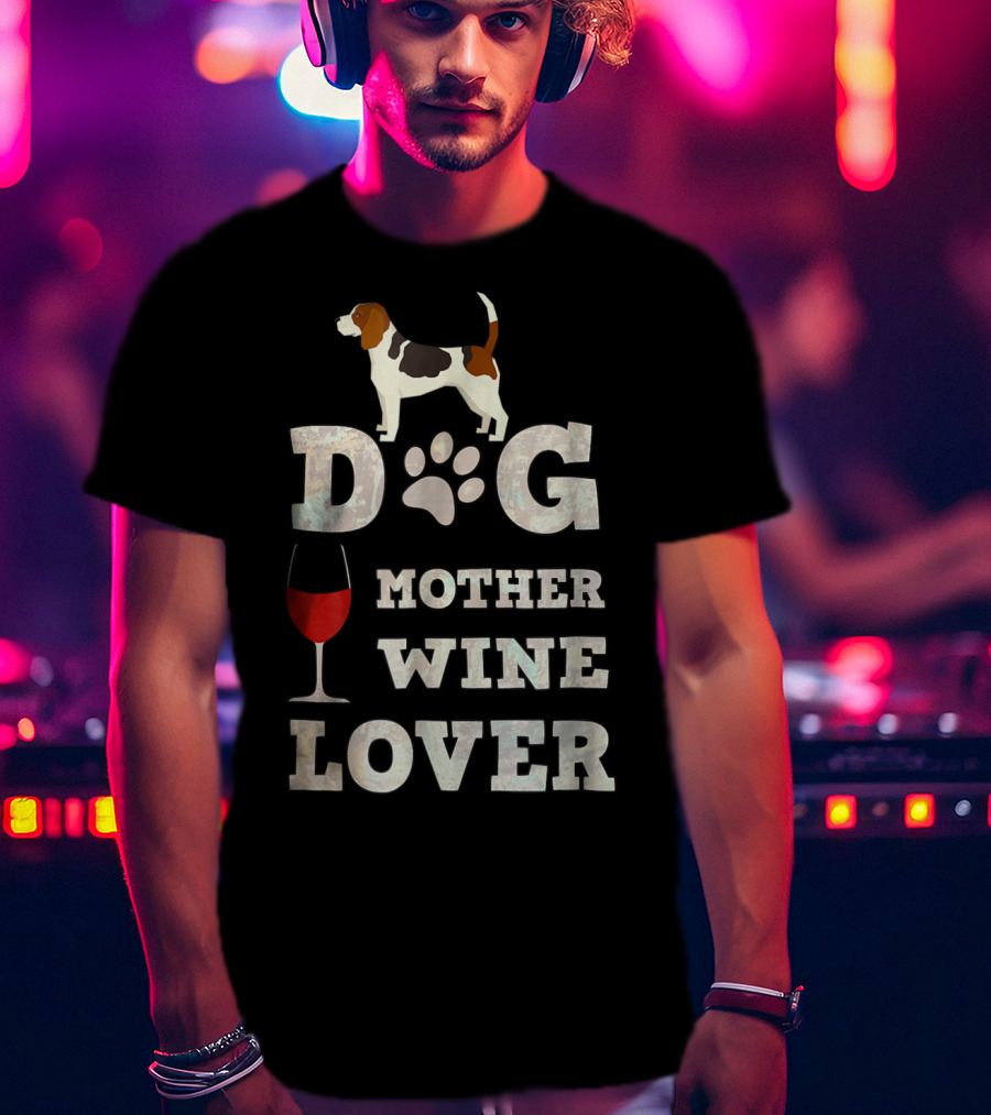 Dog Lover Mother Wine Enthusiast With Basset Hound And Paw Prints T-Shirt