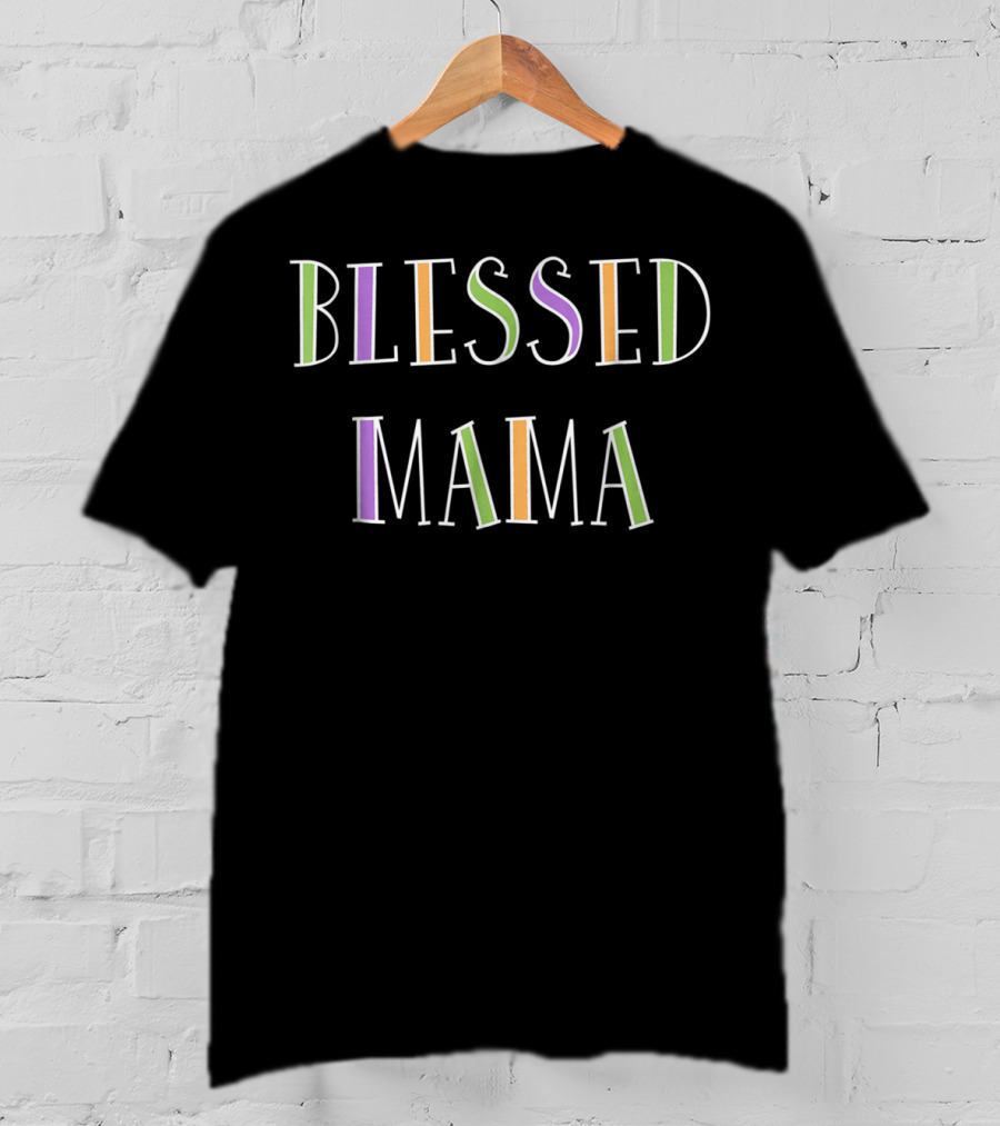 Blessed Mama Colorful Letters T-Shirt