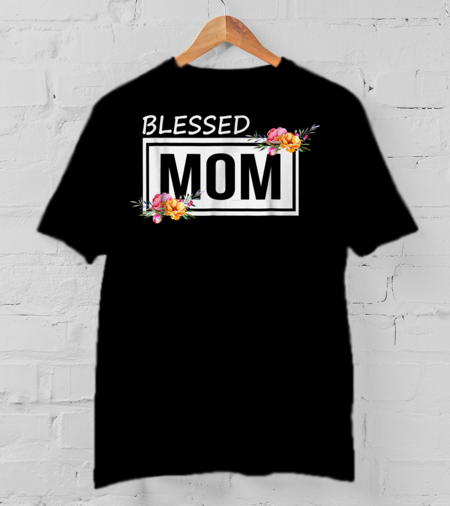 Blessed Mom Floral Text T-Shirt