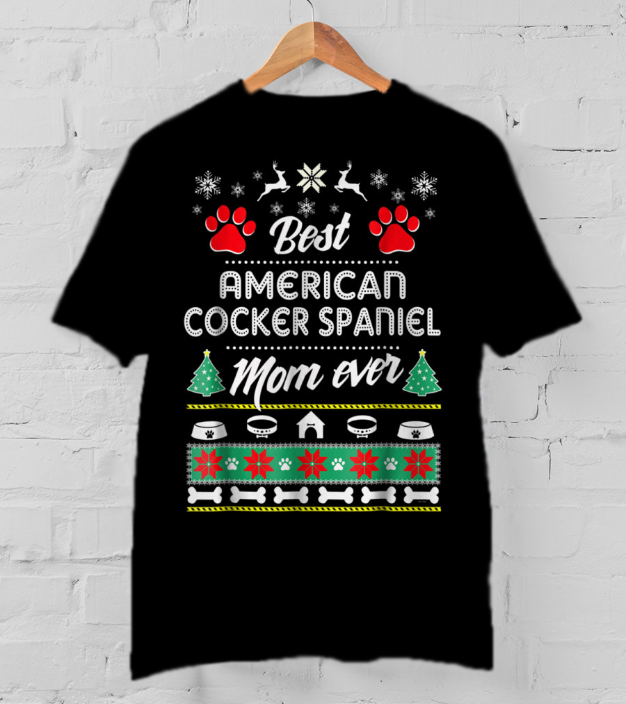 Best American Cocker Spaniel Mom Ever Christmas Paw Prints Snowflakes T-Shirt