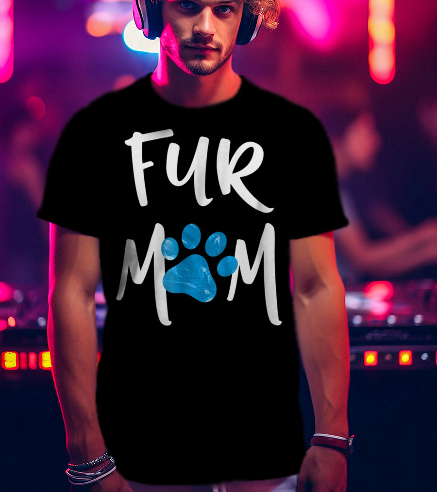Fur Mom Blue Marble Paw Print Dog Cat Lover T-Shirt